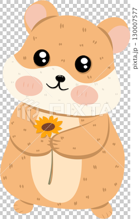 Cartoon of a hamster and sunflowers in autumn 130007577
