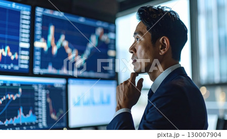 《AI画像》株価チャートを確認するビジネスマン 130007904