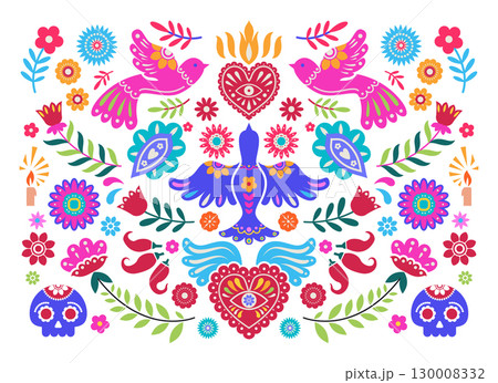 Mexican Folk Colorful Composition vector Mexican Folk Colorful Composition vector 130008332