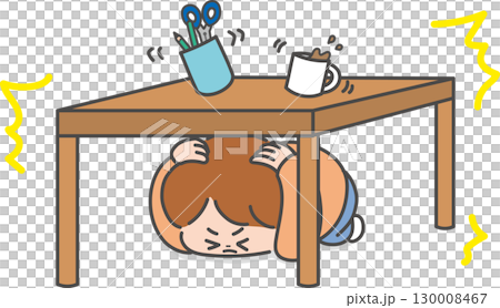 Children taking shelter under desks after an earthquake 130008467