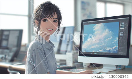 アニメ調 パソコンを使う少女 アニメ調 パソコンを使う少女 130008543
