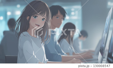 アニメ調 パソコンを使う少女 130008547