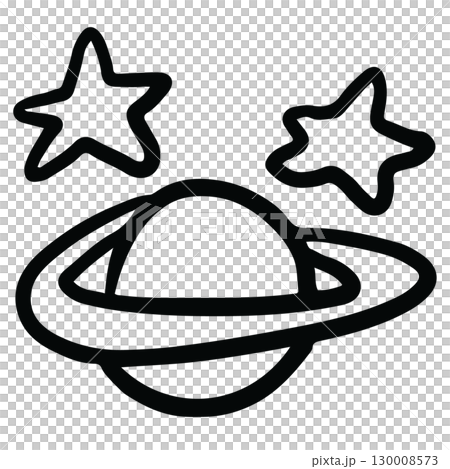 Hand drawn outlines of planet and stars for decoration, cute elements, love sign, learning materials, kids and children, stickers, cartoon character, patch, brooch, shirt print, galaxy 130008573