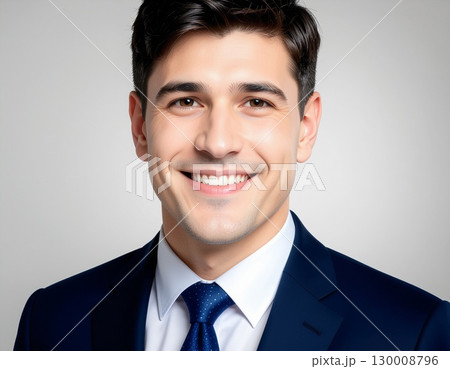 笑顔のビジネスマン ポートレート ヘッドショット　背景グレー 130008796