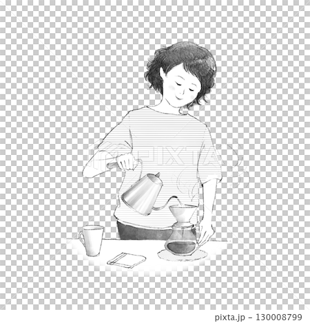 女人製作咖啡單色 130008799