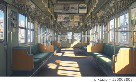 アニメ調の背景 誰も居ない列車の車内 アニメ調の背景 誰も居ない列車の車内 130008805