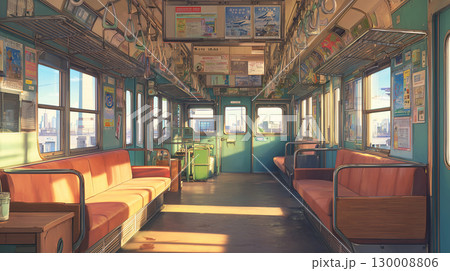 アニメ調の背景 誰も居ない列車の車内 アニメ調の背景 誰も居ない列車の車内 130008806