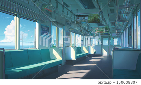 アニメ調の背景 誰も居ない列車の車内 130008807