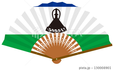 レソトの国旗柄の扇子 130008901
