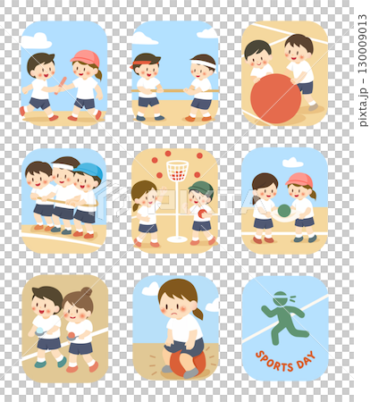 運動会の種目セットイラスト、Sports Day Activities Illustration 130009013