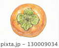 水彩で描いた上から見たヘタがある富有柿 130009034