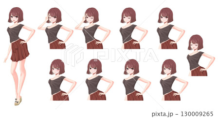 アニメタッチのショートボブの女の子立ち絵キャラクター素材 130009265