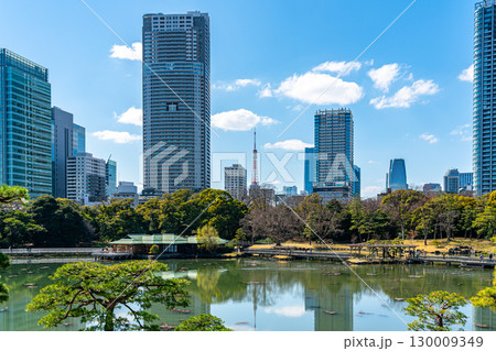 【東京都】浜離宮恩賜庭園から見える東京タワー 【東京都】浜離宮恩賜庭園から見える東京タワー 130009349