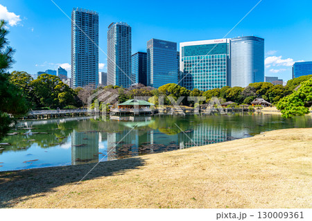 【東京都】高層ビルに囲まれた浜離宮恩賜庭園の潮入の池 130009361