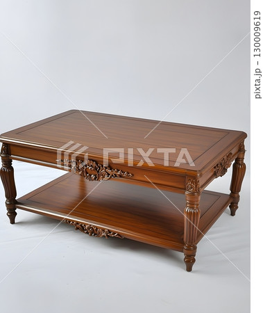 Wooden table with a shelf on top of it 130009619