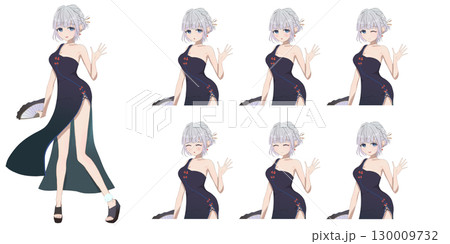アニメタッチのチャイナ服の女の子立ち絵キャラクター素材 130009732