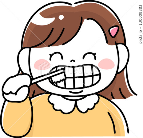 歯磨きする肥満体型の女の子上半身 130009883