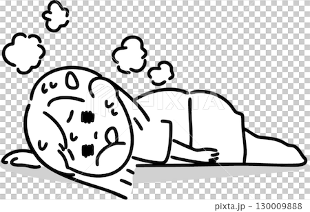疲れすぎて横たわる肥満体型の女の子(線画) 130009888