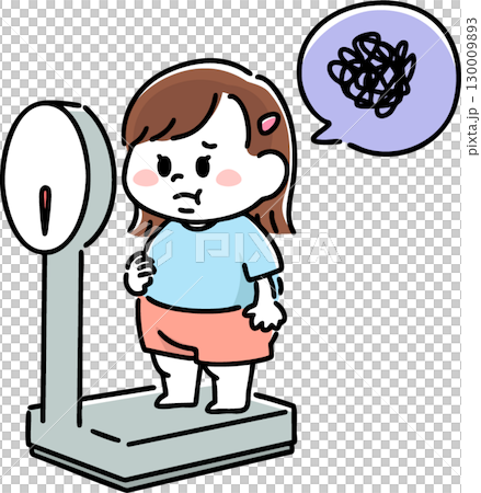 A girl weighing herself and worrying about her obesity A girl weighing herself and worrying about her obesity 130009893