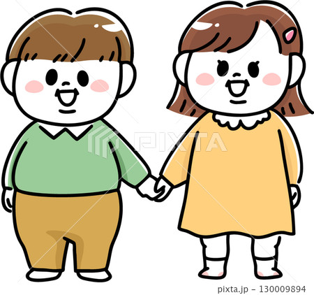 手をつなぐ肥満体型の男の子と女の子 130009894