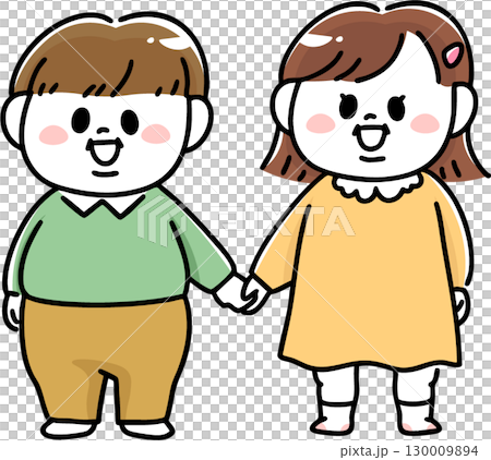 手をつなぐ肥満体型の男の子と女の子 130009894