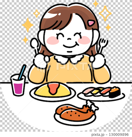 Obese girl delighted with luxurious meal 130009896