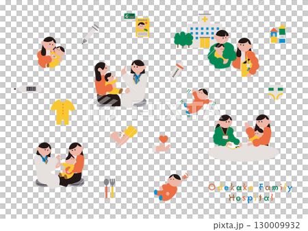 Illustration set of baby and family receiving vaccination 130009932