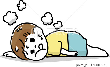疲れすぎて寝転ぶ肥満体型の男の子(線画) 130009948