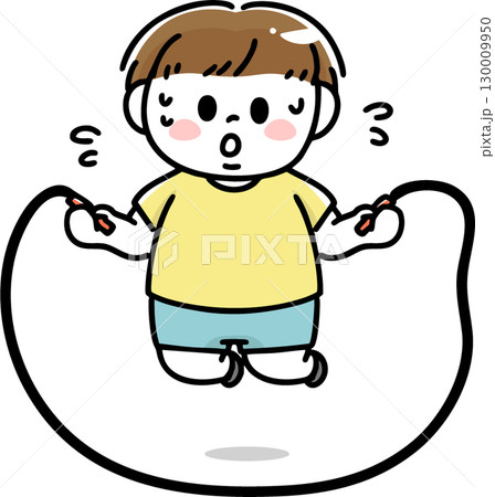 頑張って縄跳びを飛ぶ肥満体型の男の子 130009950