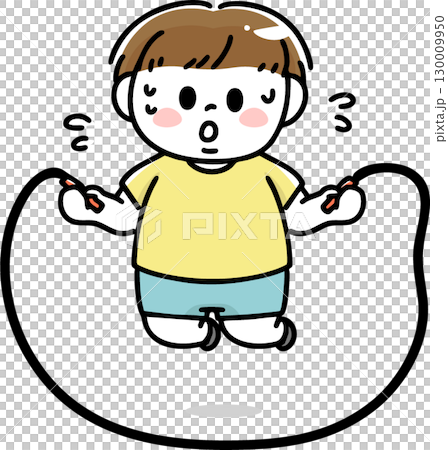 頑張って縄跳びを飛ぶ肥満体型の男の子 130009950