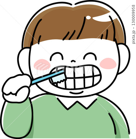 歯磨きする肥満体型の男の子 130009958