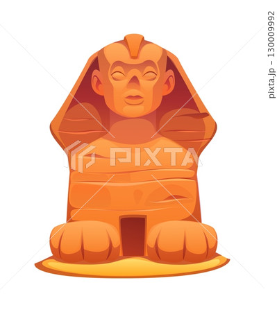 Ancient sphinx Egypt game icon, Egyptian treasure asset. Cartoon vector vintage symbol, famous stone monument, statue in Giza desert. Tomb, historical sight, mythical historical civilization landmark 130009992