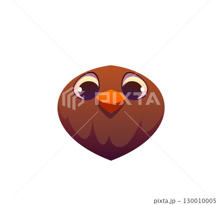 Kids animal alphabet punctuation comma symbol as funny feathered bird character with big eyes. Zoo mascot font, children typeface glyph, type. Cartoon cute abc typographic sign for children education 130010005
