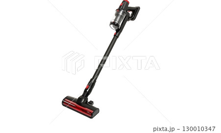 A black and red vacuum cleaner with a red handle 130010347