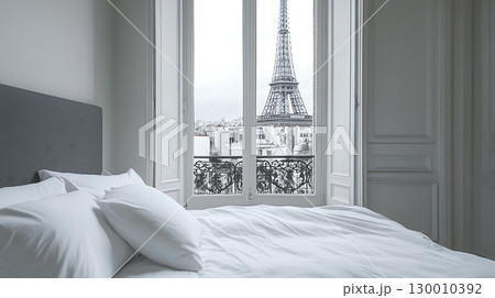 A bed with two pillows and a white sheet 130010392