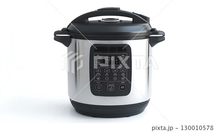 A silver pressure cooker with a digital display 130010578