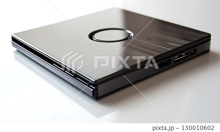 A black laptop computer with a silver case 130010602