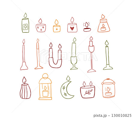 Hand drawn set of autumn doodle candles. 130010825