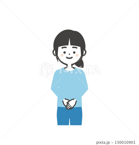 手を前で組む女の子イラスト 130010901