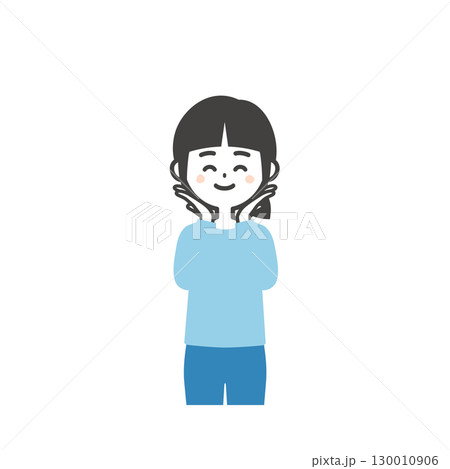 頬っぺたを押さえる笑顔の女の子イラスト 130010906