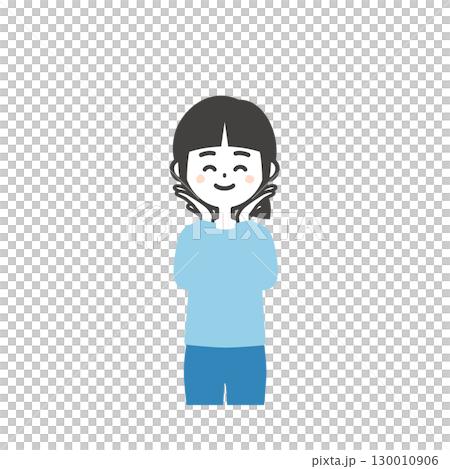 頬っぺたを押さえる笑顔の女の子イラスト 130010906