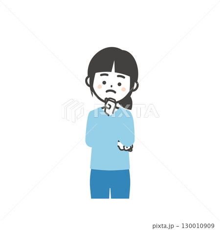 こぶしを顎にあてて考える女の子イラスト こぶしを顎にあてて考える女の子イラスト 130010909