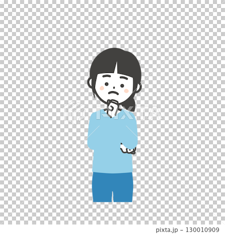 こぶしを顎にあてて考える女の子イラスト こぶしを顎にあてて考える女の子イラスト 130010909
