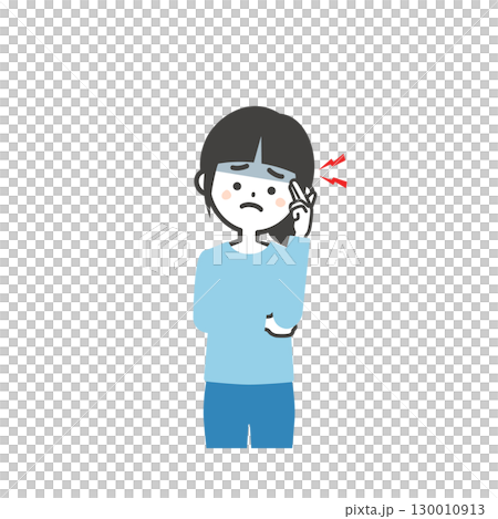 Illustration of a girl holding her temples 130010913