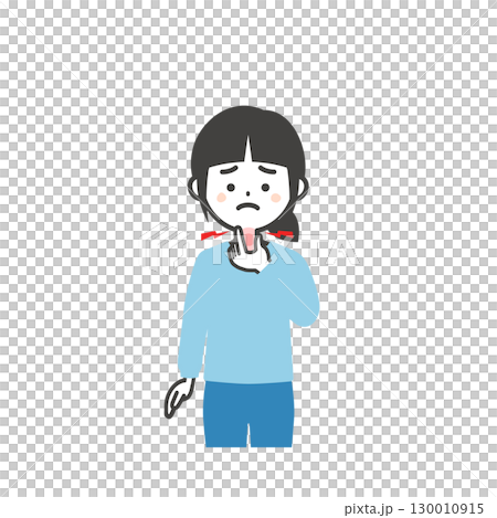 Illustration of a girl holding her throat Illustration of a girl holding her throat 130010915