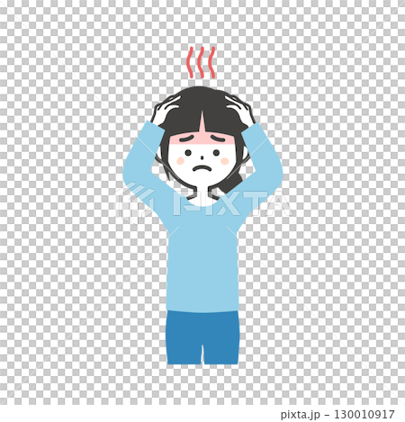 Illustration of a girl holding her head with both hands Illustration of a girl holding her head with both hands 130010917