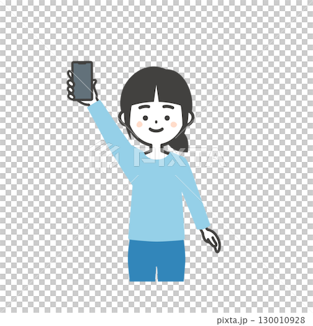 スマホを持つ笑顔の女の子イラスト 130010928
