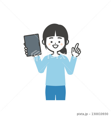 タブレットをもって指を立てる女の子イラスト 130010930