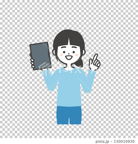 タブレットをもって指を立てる女の子イラスト 130010930