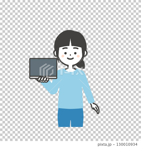 帶筆記型電腦的女孩插圖 130010934